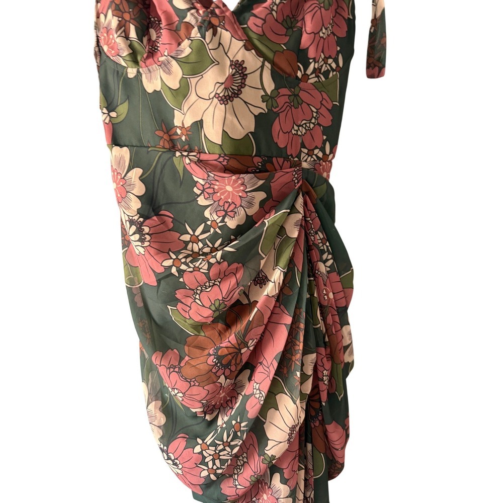 PrettyLittleThing Floral Draped Midi Dress Sage Rose Size 12 Boho NWT - Picture 4 of 10